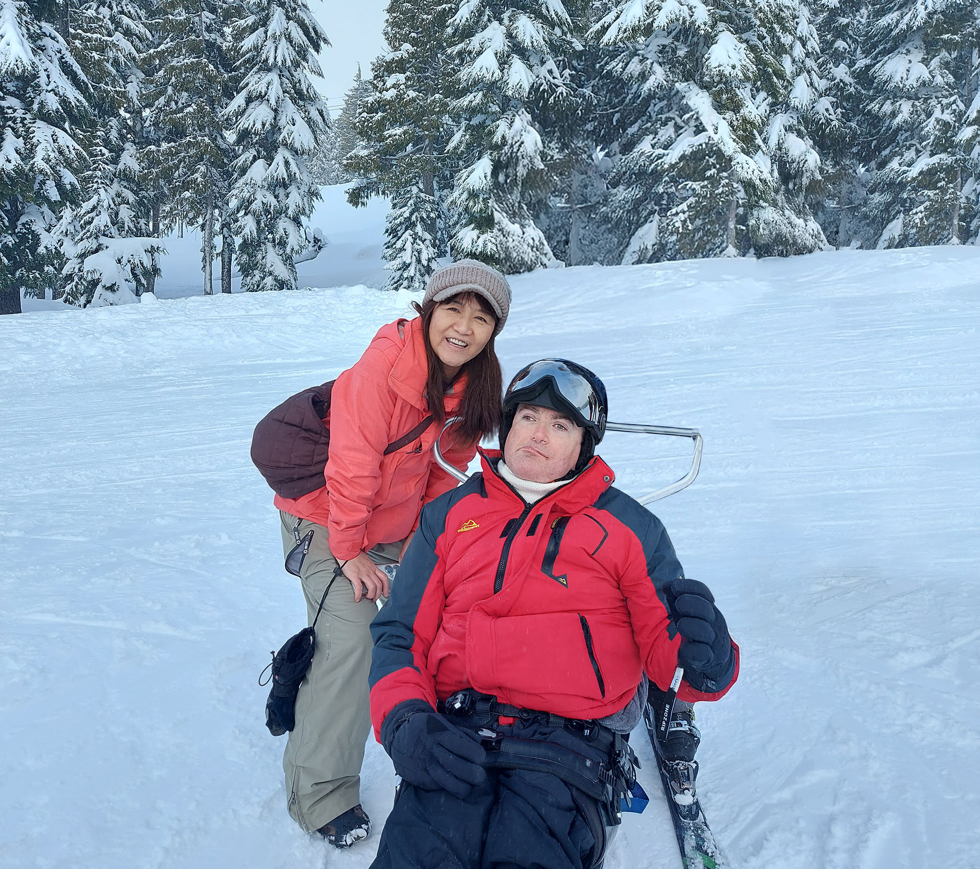 Saori With Arned Wicks And Volunteer Vancouver Island Adaptive Snow Sports
